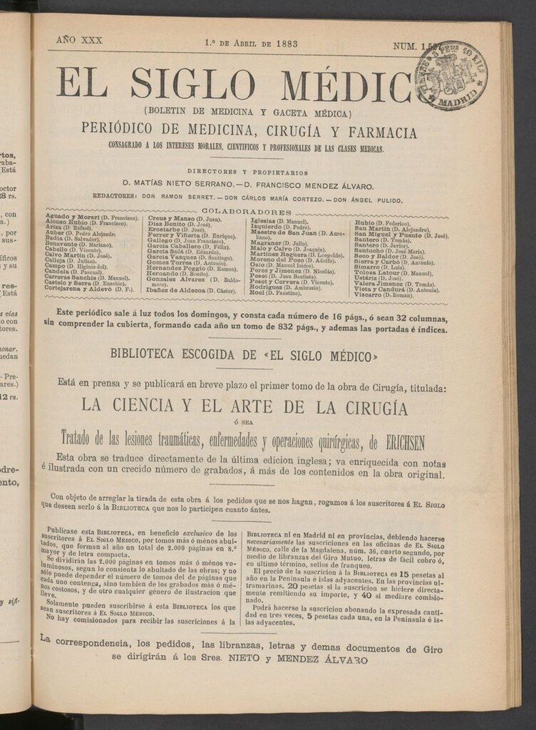 Miniatura de El Siglo Médico: boletín de medicina y gaceta médica del 1 de abril de 1883