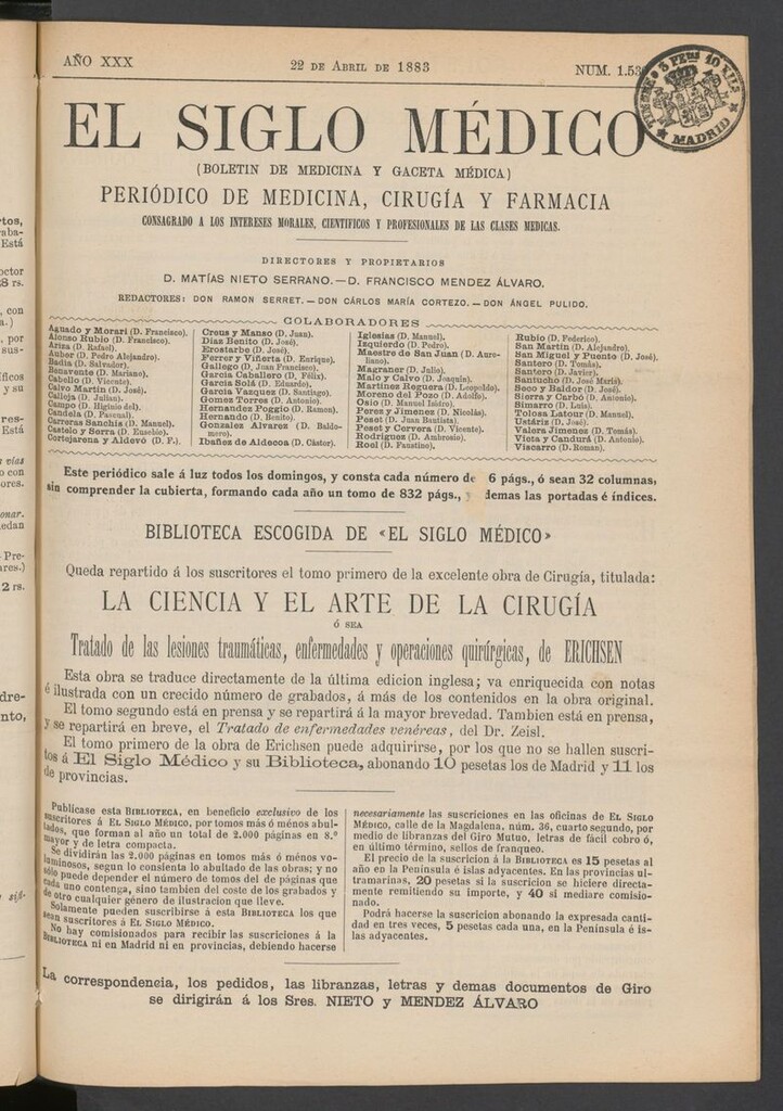 Miniatura de El Siglo Médico: boletín de medicina y gaceta médica del 22 de abril de 1883