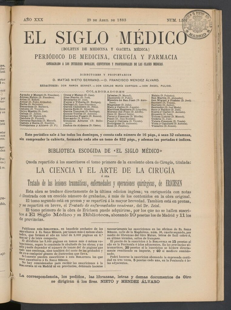 Miniatura de El Siglo Médico: boletín de medicina y gaceta médica del 29 de abril de 1883
