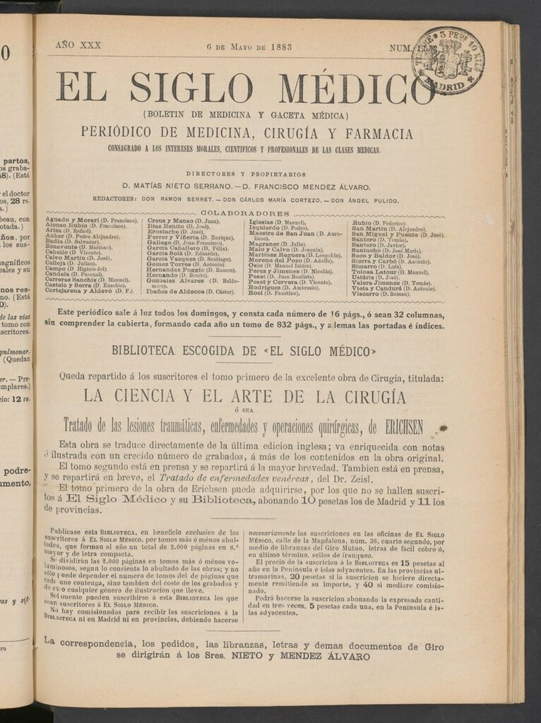 Miniatura de El Siglo Médico: boletín de medicina y gaceta médica del 6 de mayo de 1883