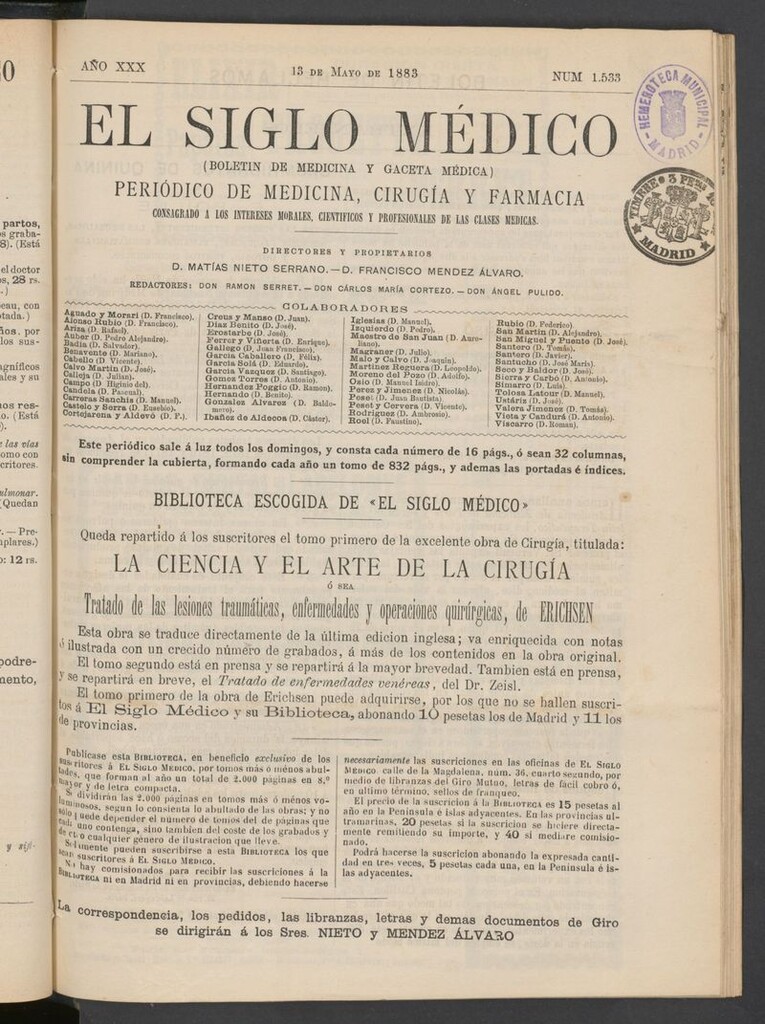Miniatura de El Siglo Médico: boletín de medicina y gaceta médica del 13 de mayo de 1883