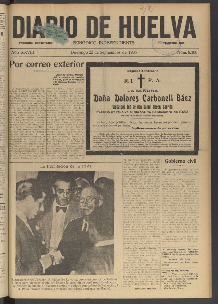 Miniatura de Diario de Huelva : periódico independiente del 22 de septiembre de 1935