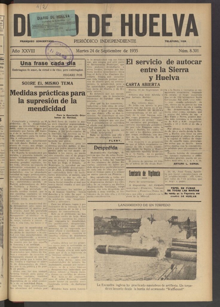 Miniatura de Diario de Huelva : periódico independiente del 24 de septiembre de 1935