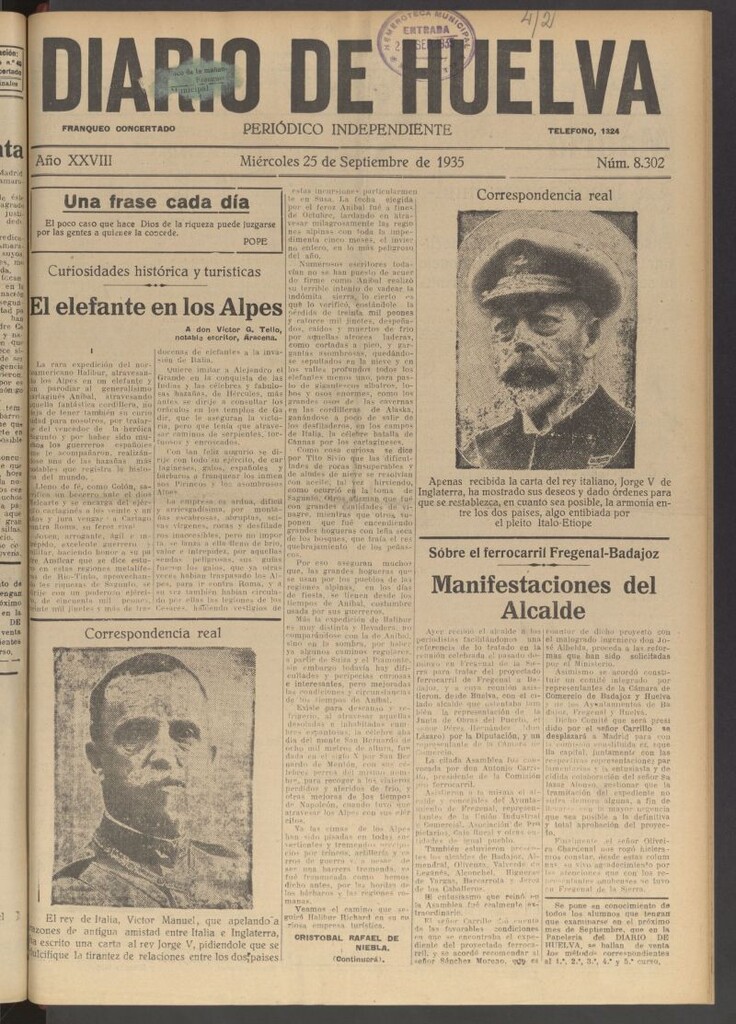 Miniatura de Diario de Huelva : periódico independiente del 25 de septiembre de 1935