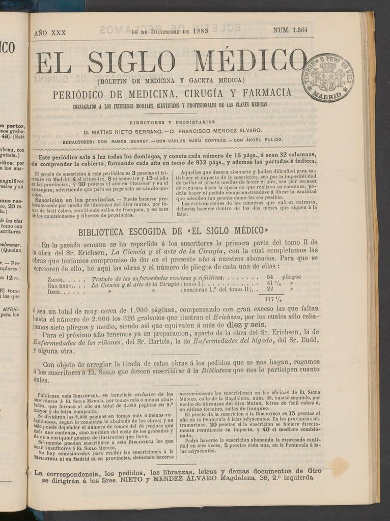 Miniatura de El Siglo Médico: boletín de medicina y gaceta médica del 16 de diciembre de 1883