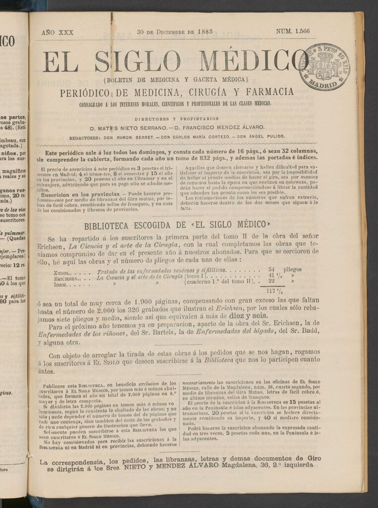 Miniatura de El Siglo Médico: boletín de medicina y gaceta médica del 30 de diciembre de 1883