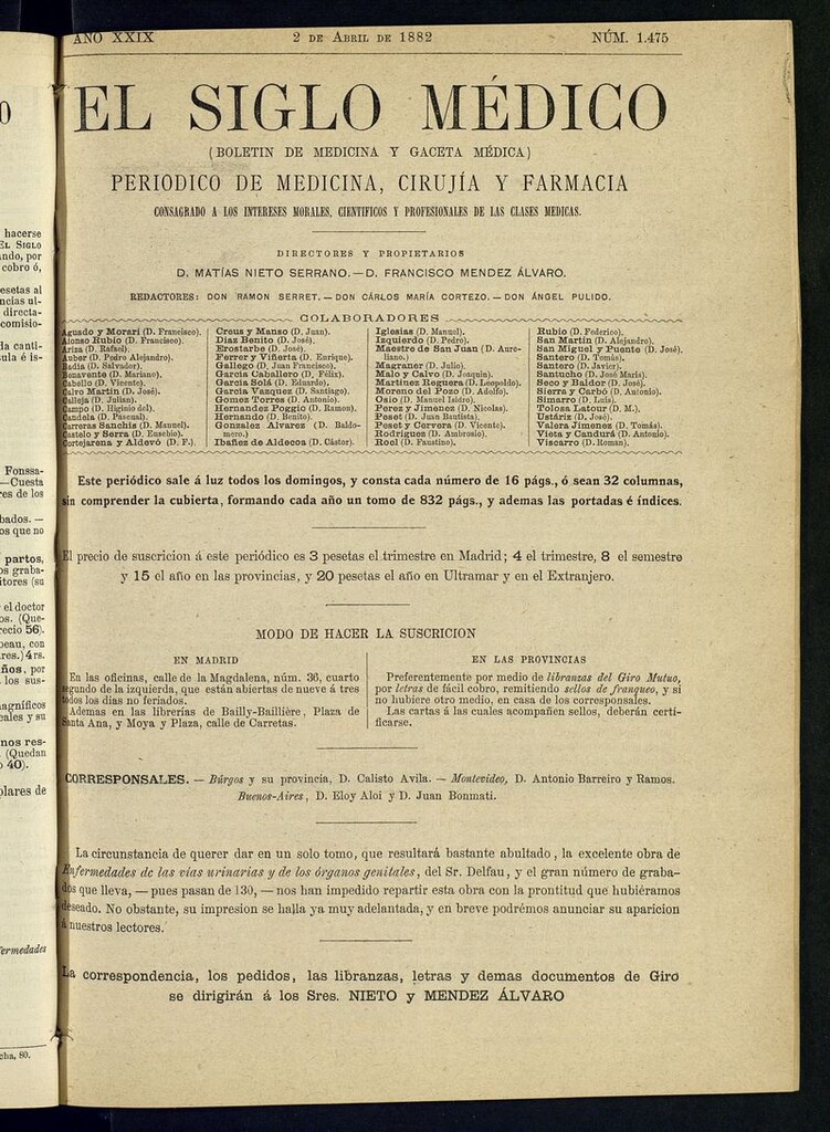 Miniatura de El Siglo Médico: boletín de medicina y gaceta médica del 2 de abril de 1882