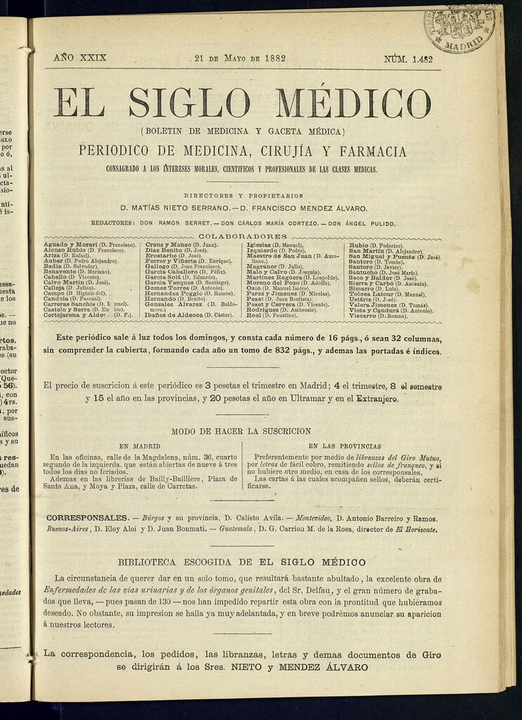 Miniatura de El Siglo Médico: boletín de medicina y gaceta médica del 21 de mayo de 1882