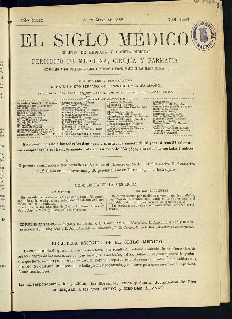 Miniatura de El Siglo Médico: boletín de medicina y gaceta médica del 28 de mayo de 1882