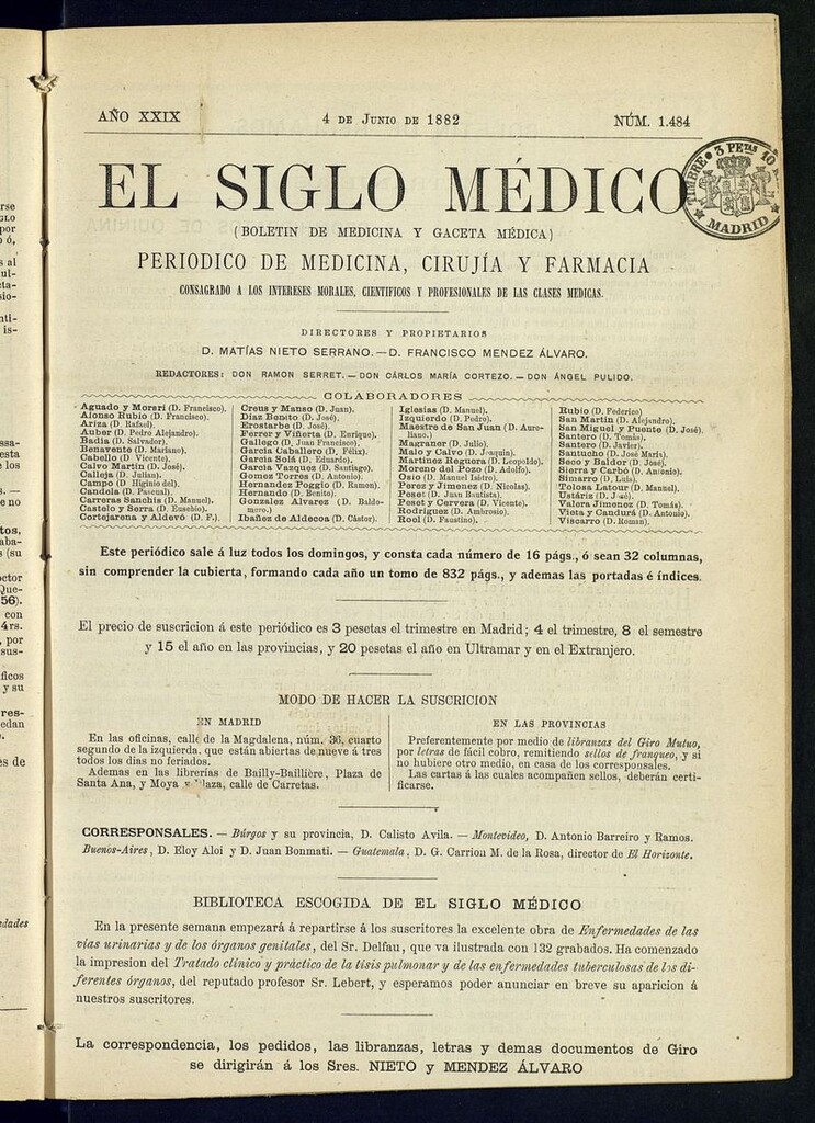 Miniatura de El Siglo Médico: boletín de medicina y gaceta médica del 4 de junio de 1882