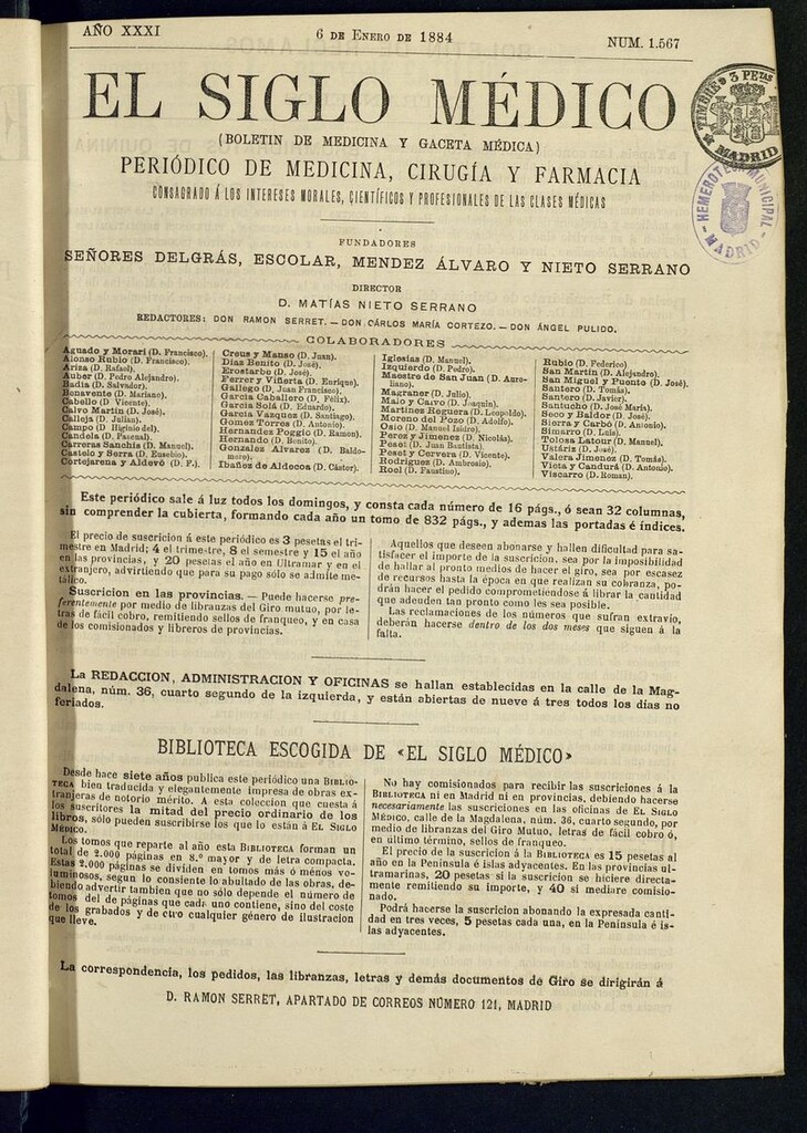 Miniatura de El Siglo Médico: boletín de medicina y gaceta médica del 6 de enero de 1884
