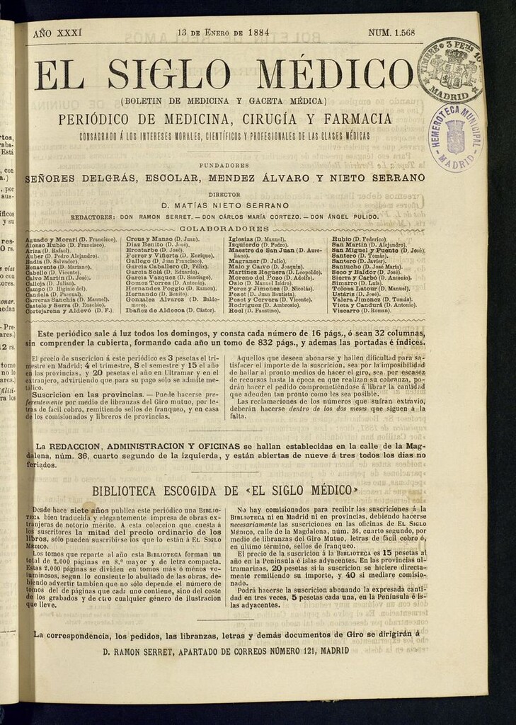 Miniatura de El Siglo Médico: boletín de medicina y gaceta médica del 13 de enero de 1884
