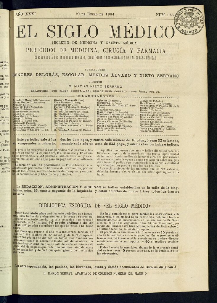 Miniatura de El Siglo Médico: boletín de medicina y gaceta médica del 20 de enero de 1884