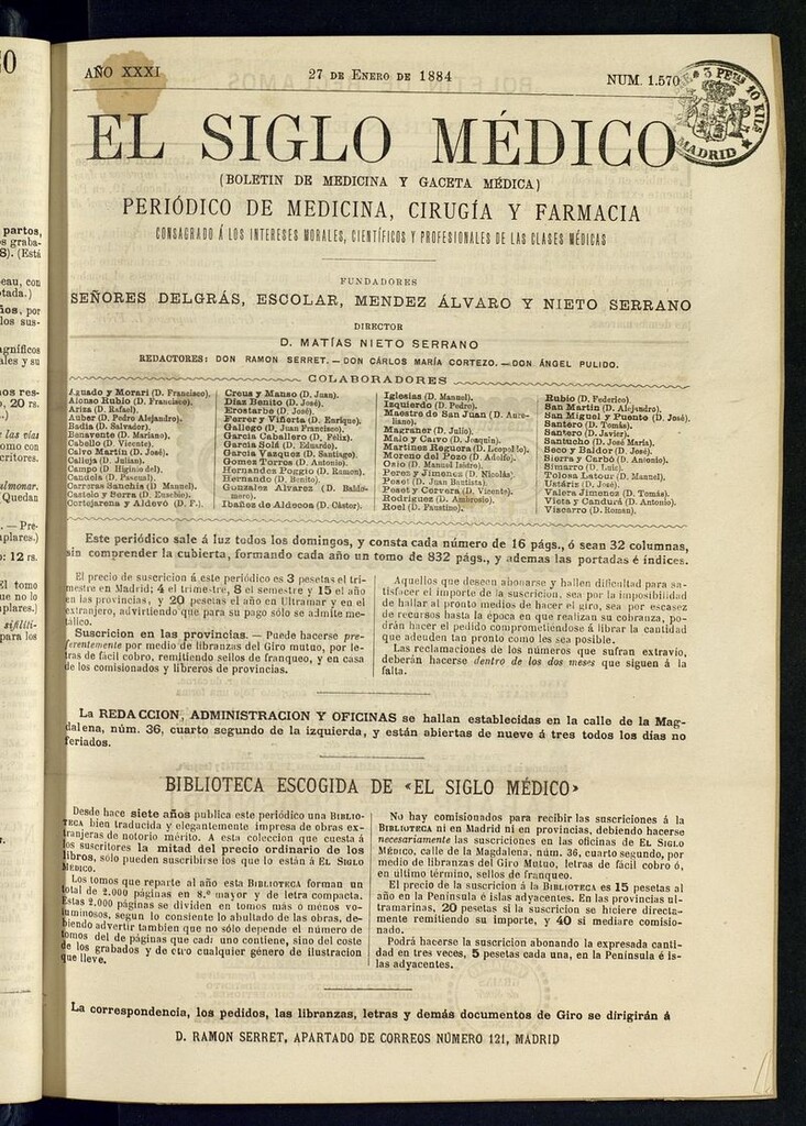 Miniatura de El Siglo Médico: boletín de medicina y gaceta médica del 27 de enero de 1884
