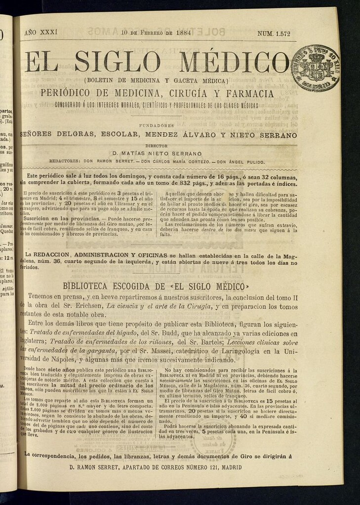 Miniatura de El Siglo Médico: boletín de medicina y gaceta médica del 10 de febrero de 1884
