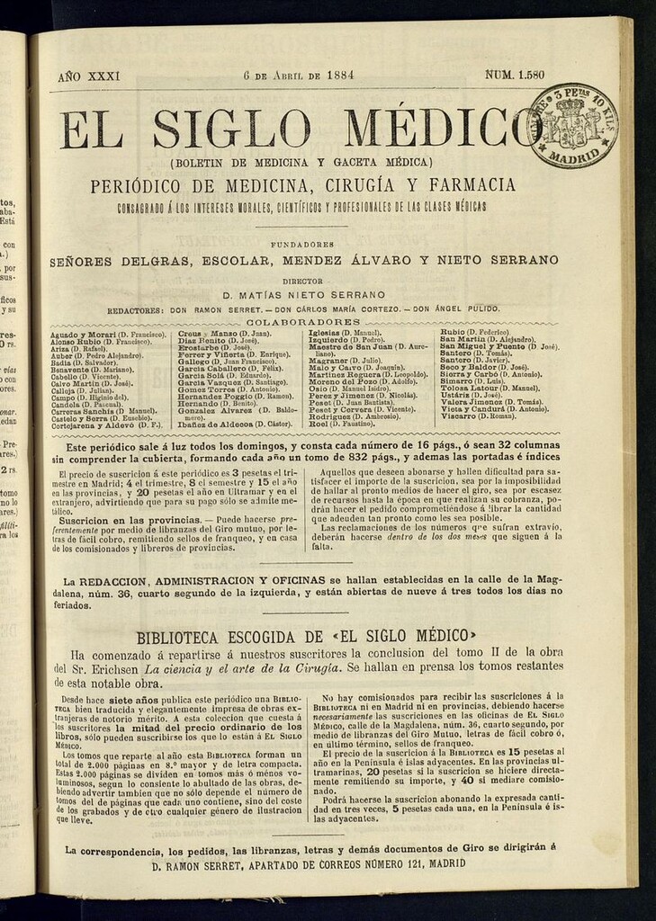 Miniatura de El Siglo Médico: boletín de medicina y gaceta médica del 6 de abril de 1884