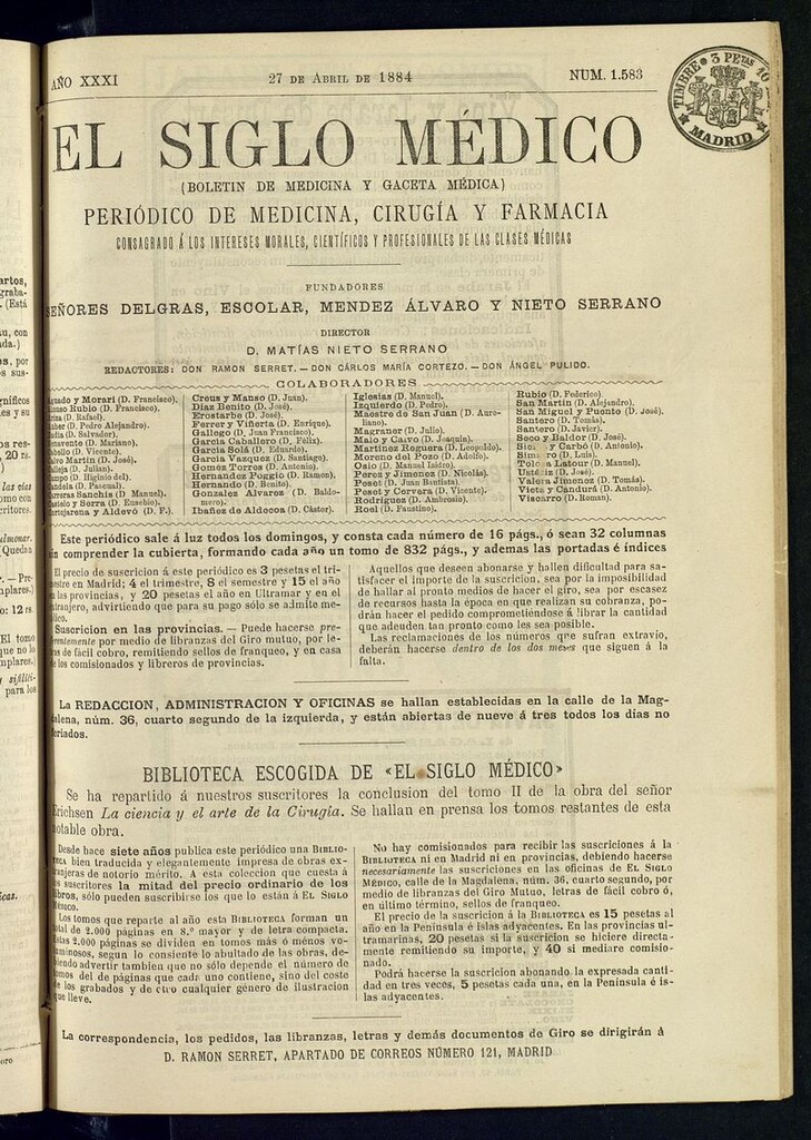 Miniatura de El Siglo Médico: boletín de medicina y gaceta médica del 27 de abril de 1884