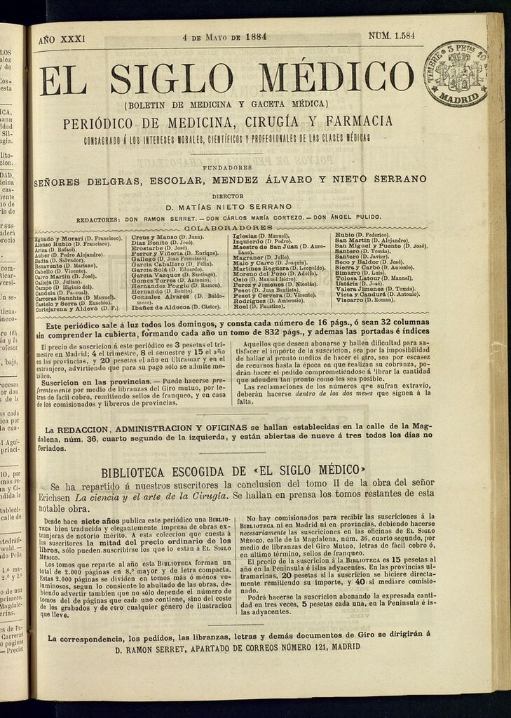 Miniatura de El Siglo Médico: boletín de medicina y gaceta médica del 4 de mayo de 1884