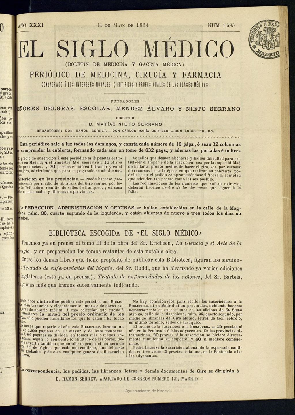 Miniatura de El Siglo Médico: boletín de medicina y gaceta médica del 11 de mayo de 1884