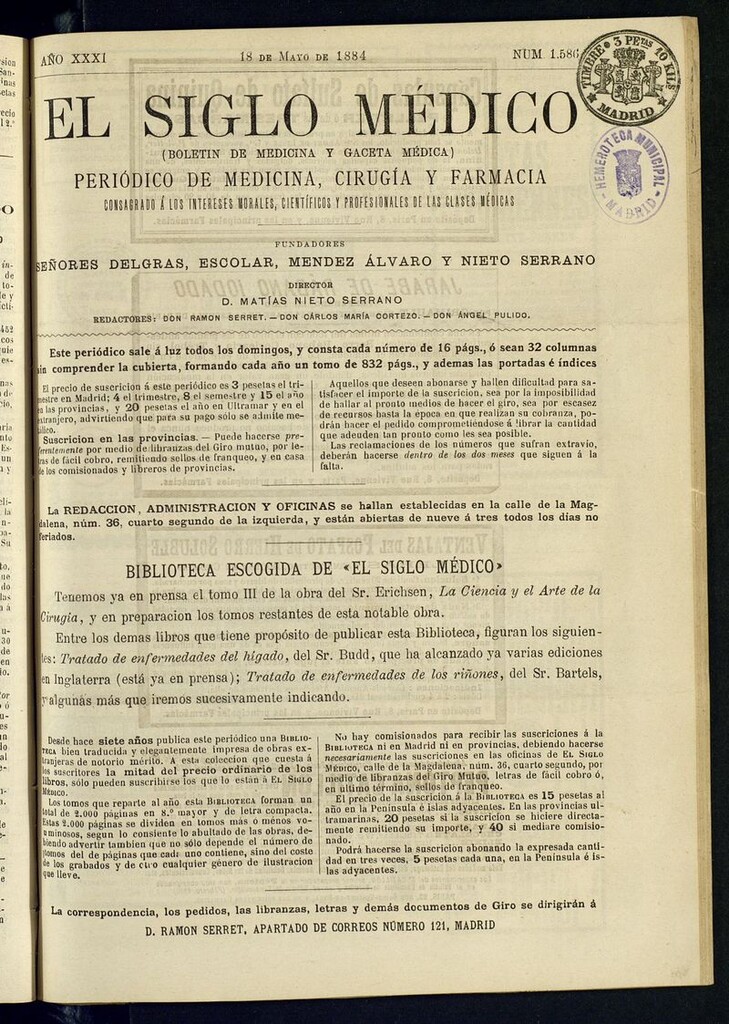Miniatura de El Siglo Médico: boletín de medicina y gaceta médica del 18 de mayo de 1884