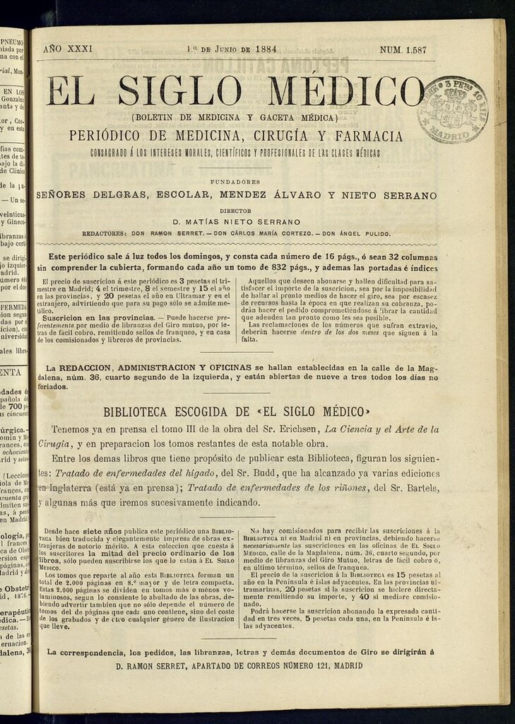 Miniatura de El Siglo Médico: boletín de medicina y gaceta médica del 1 de junio de 1884