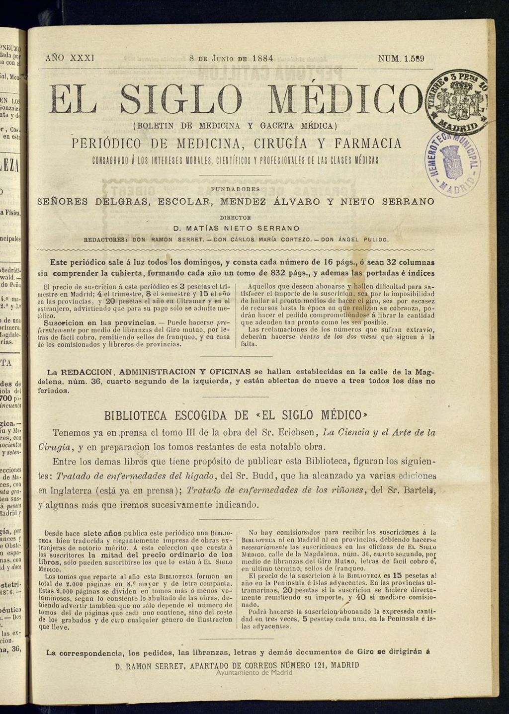 Miniatura de El Siglo Médico: boletín de medicina y gaceta médica del 8 de junio de 1884