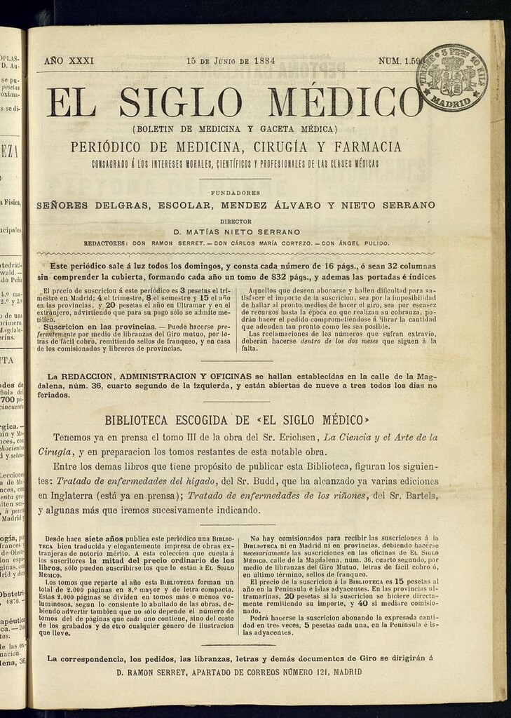 Miniatura de El Siglo Médico: boletín de medicina y gaceta médica del 15 de junio de 1884