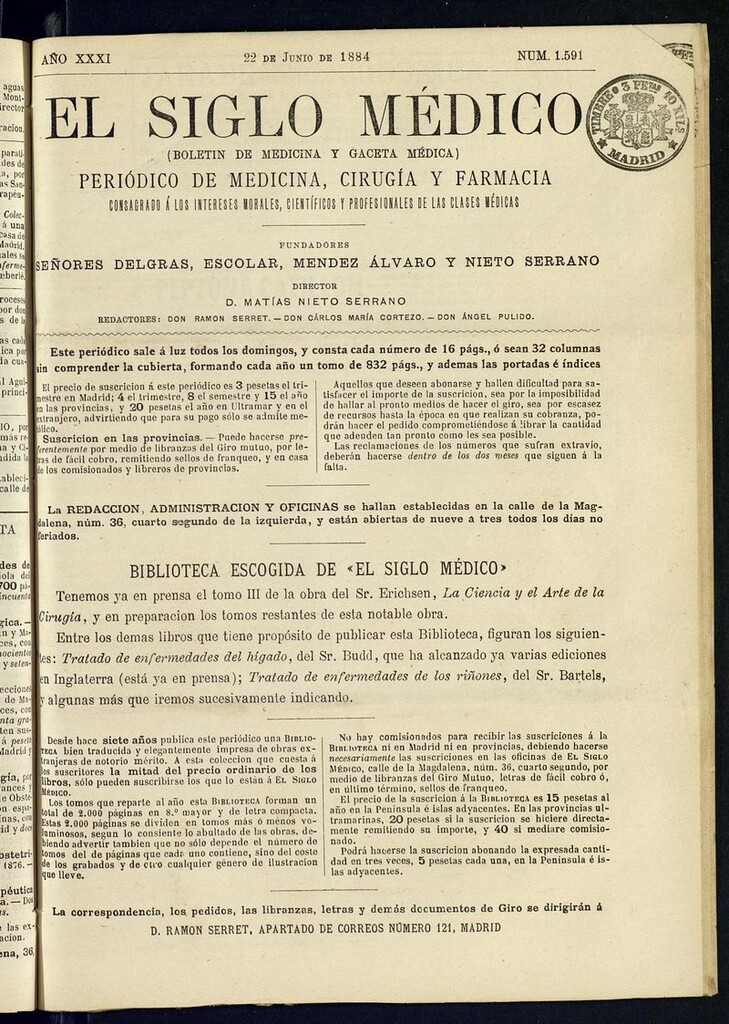 Miniatura de El Siglo Médico: boletín de medicina y gaceta médica del 22 de junio de 1884