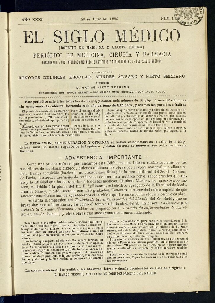 Miniatura de El Siglo Médico: boletín de medicina y gaceta médica del 20 de julio de 1884