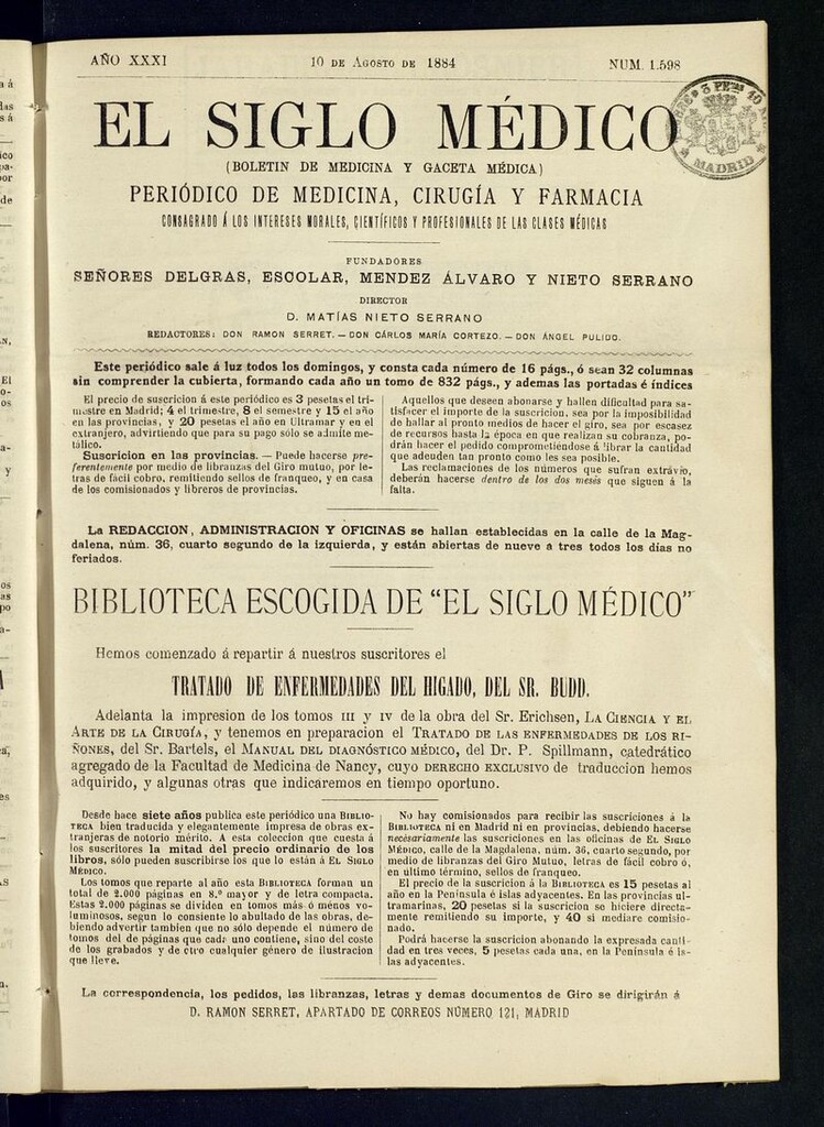 Miniatura de El Siglo Médico: boletín de medicina y gaceta médica del 10 de agosto de 1884