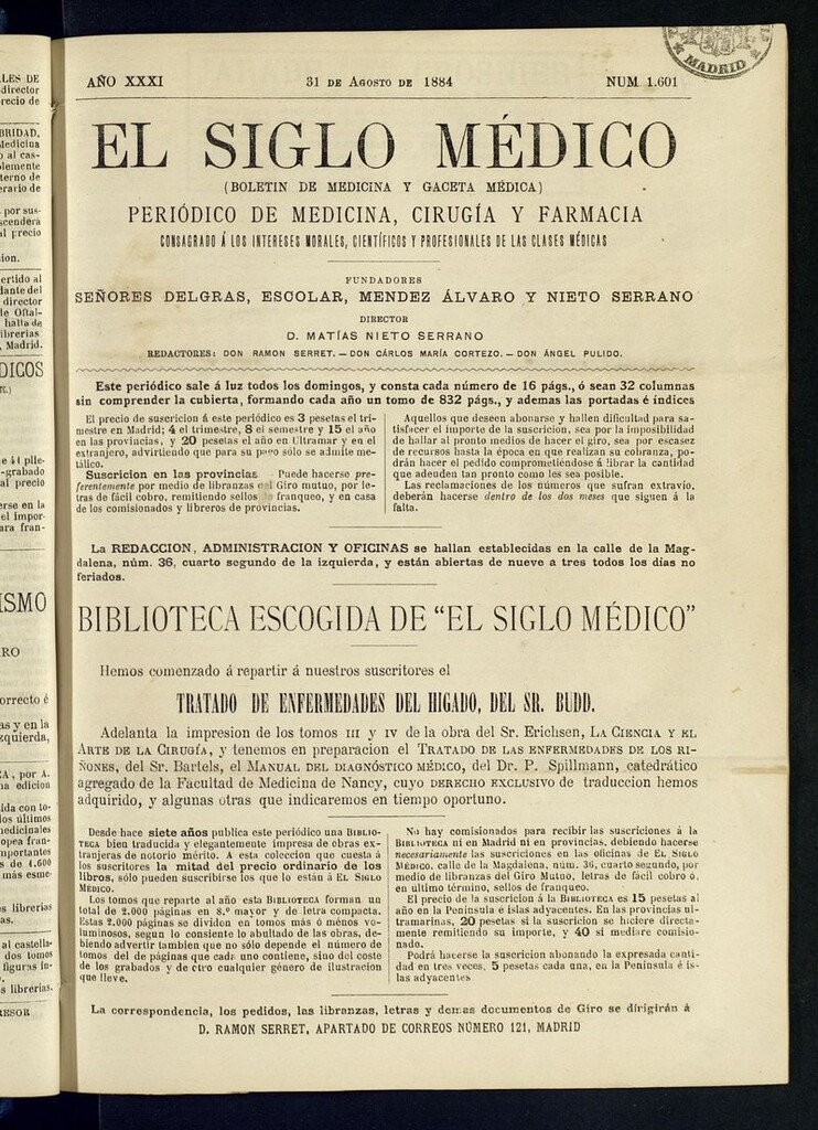 Miniatura de El Siglo Médico: boletín de medicina y gaceta médica del 31 de agosto de 1884