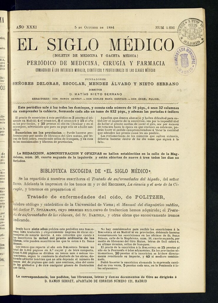 Miniatura de El Siglo Médico: boletín de medicina y gaceta médica del 5 de octubre de 1884
