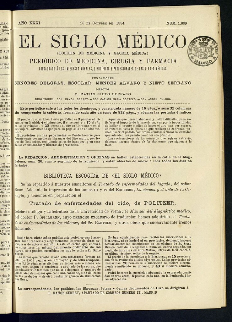 Miniatura de El Siglo Médico: boletín de medicina y gaceta médica del 26 de octubre de 1884