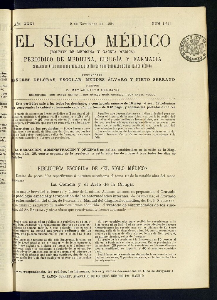 Miniatura de El Siglo Médico: boletín de medicina y gaceta médica del 9 de noviembre de 1884