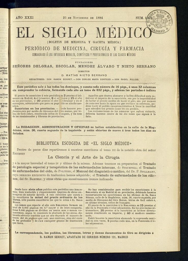 Miniatura de El Siglo Médico: boletín de medicina y gaceta médica del 23 de noviembre de 1884
