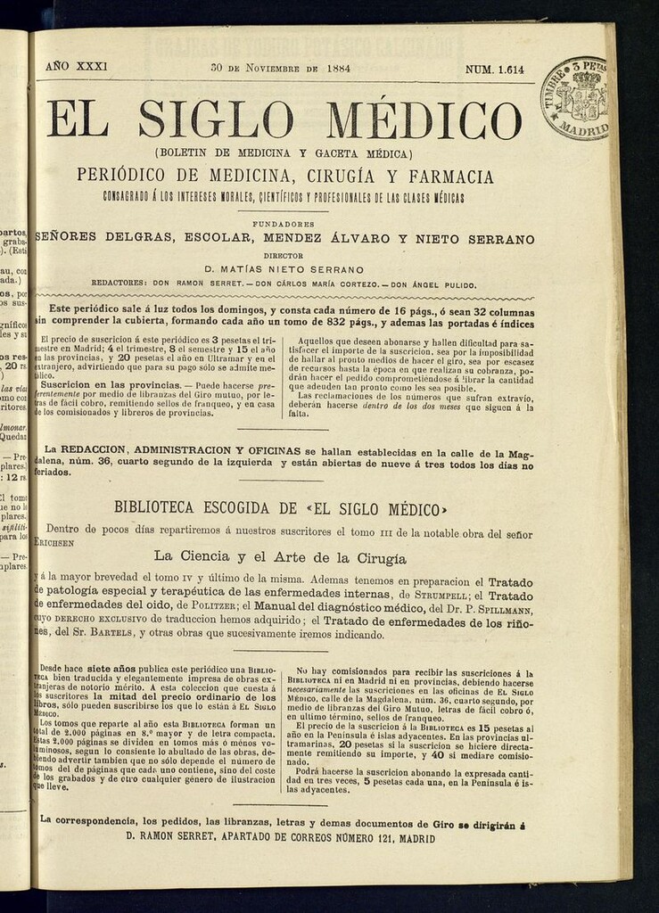 Miniatura de El Siglo Médico: boletín de medicina y gaceta médica del 30 de noviembre de 1884