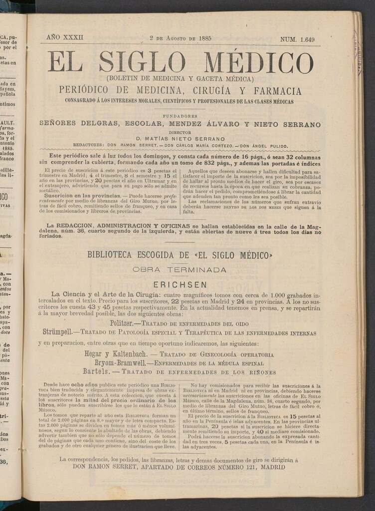 Miniatura de El Siglo Médico: boletín de medicina y gaceta médica del 2 de agosto de 1885