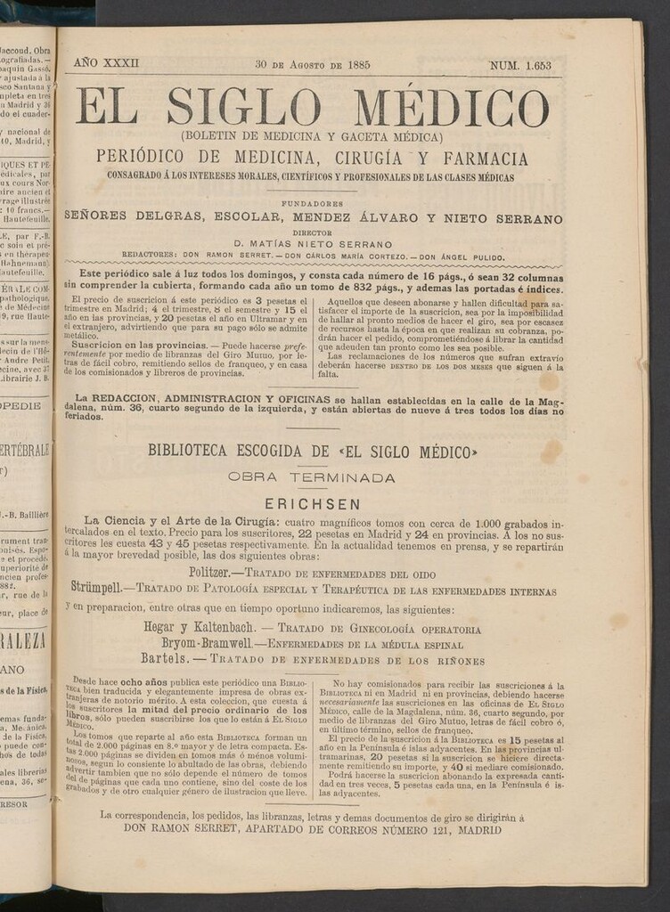 Miniatura de El Siglo Médico: boletín de medicina y gaceta médica del 30 de agosto de 1885