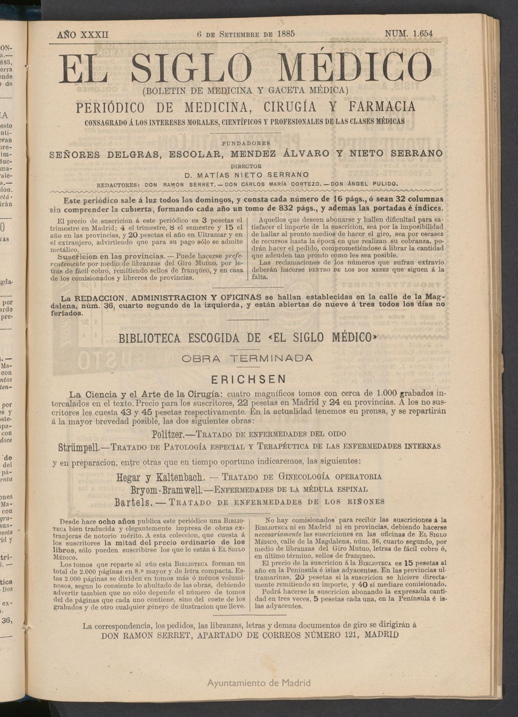 Miniatura de El Siglo Médico: boletín de medicina y gaceta médica del 6 de septiembre de 1885
