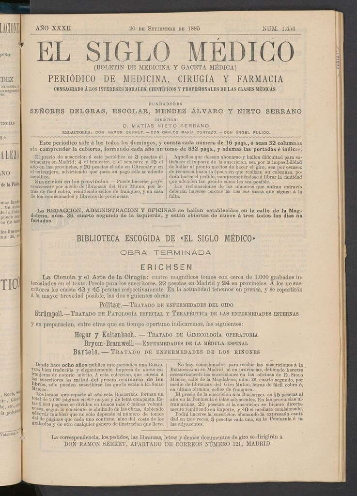 Miniatura de El Siglo Médico: boletín de medicina y gaceta médica del 20 de septiembre de 1885
