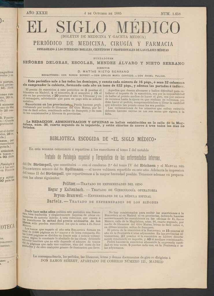 Miniatura de El Siglo Médico: boletín de medicina y gaceta médica del 4 de octubre de 1885