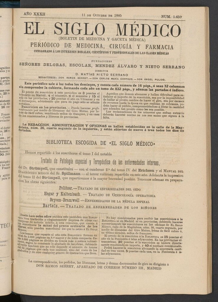 Miniatura de El Siglo Médico: boletín de medicina y gaceta médica del 11 de octubre de 1885
