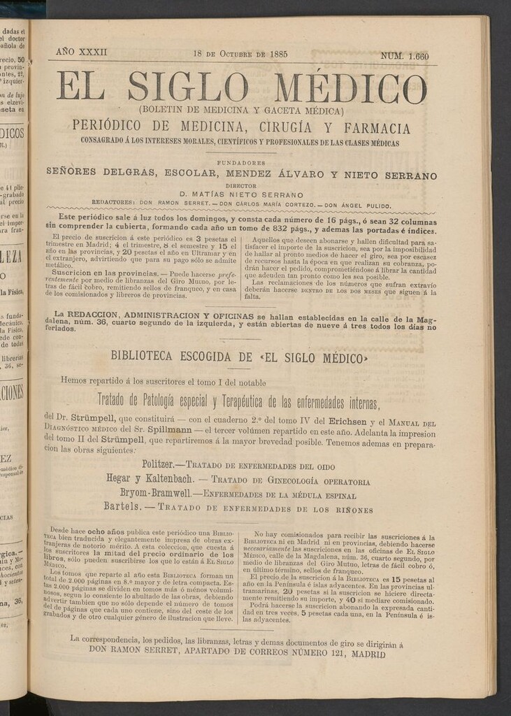 Miniatura de El Siglo Médico: boletín de medicina y gaceta médica del 18 de octubre de 1885