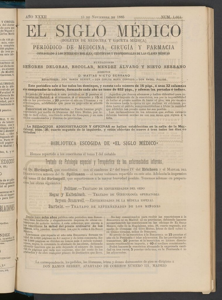 Miniatura de El Siglo Médico: boletín de medicina y gaceta médica del 15 de noviembre de 1885
