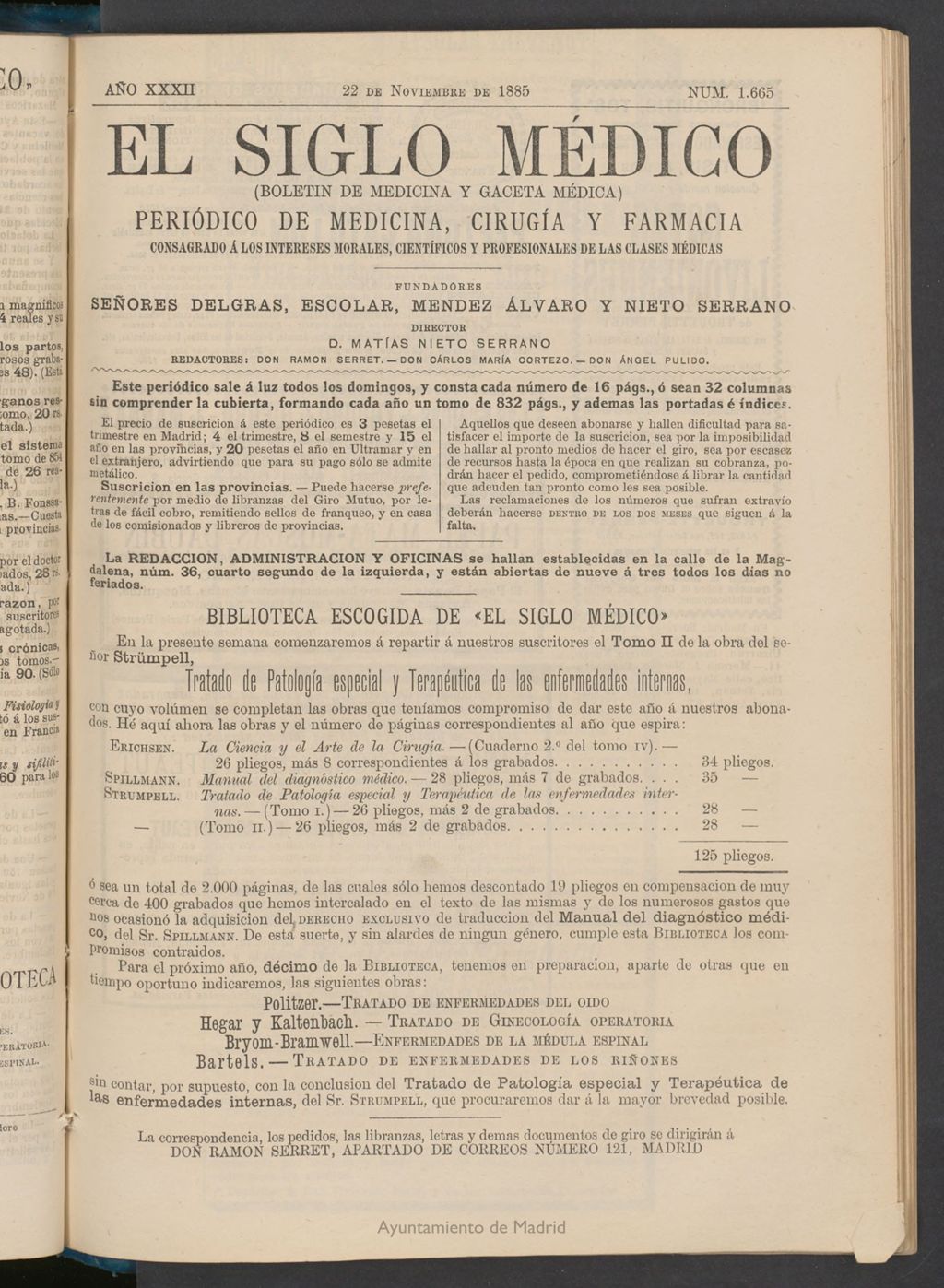 Miniatura de El Siglo Médico: boletín de medicina y gaceta médica del 22 de noviembre de 1885