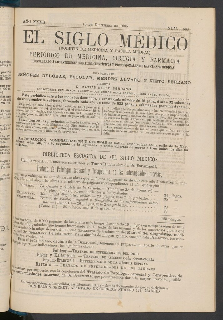 Miniatura de El Siglo Médico: boletín de medicina y gaceta médica del 13 de diciembre de 1885