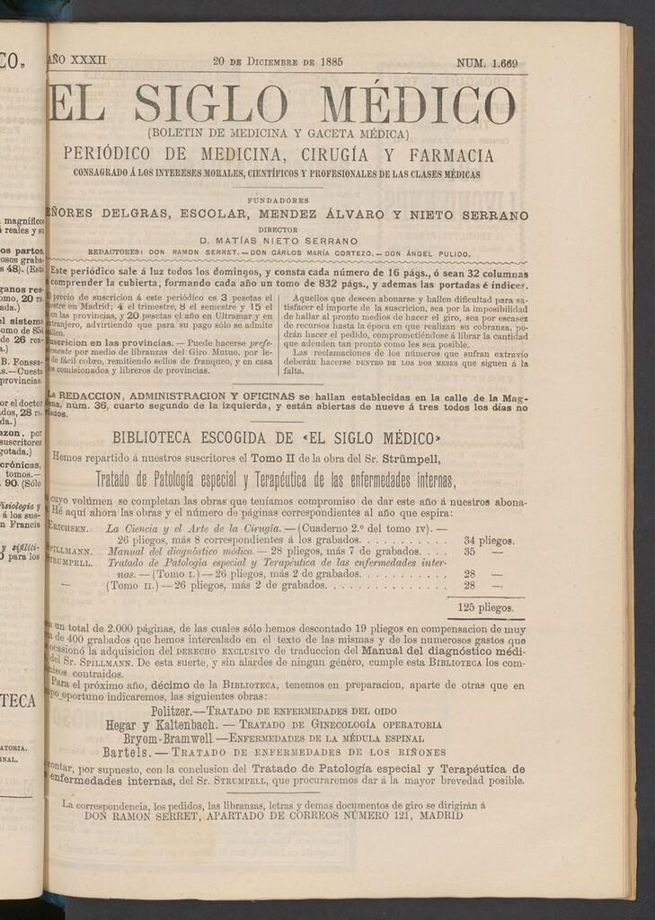 Miniatura de El Siglo Médico: boletín de medicina y gaceta médica del 20 de diciembre de 1885
