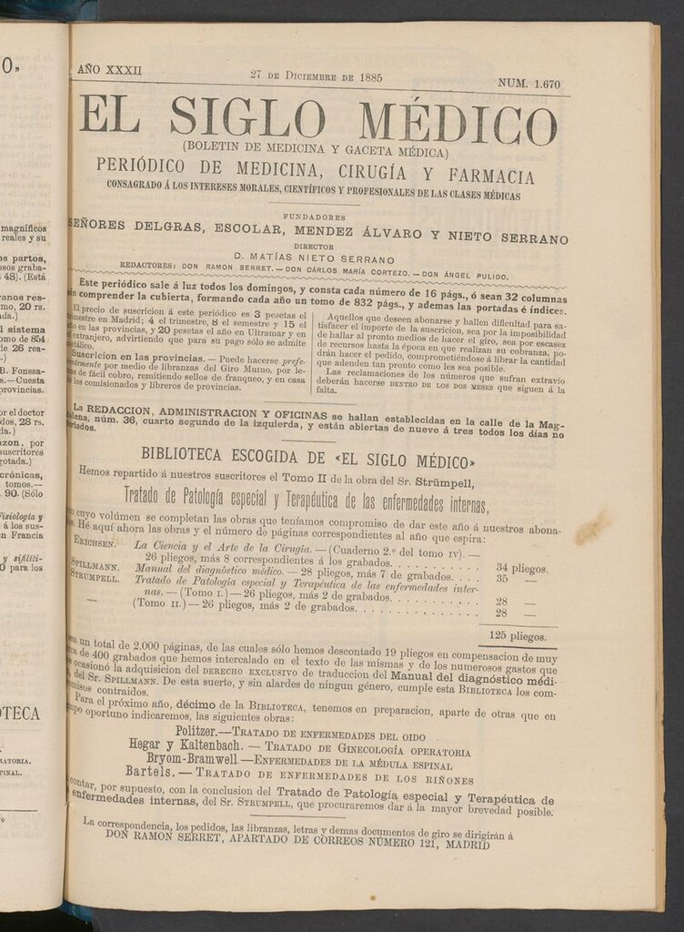 Miniatura de El Siglo Médico: boletín de medicina y gaceta médica del 27 de diciembre de 1885