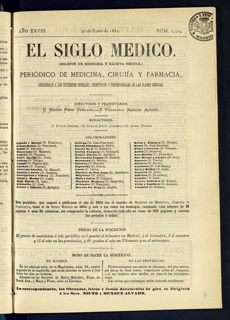 Miniatura de El Siglo Médico: boletín de medicina y gaceta médica del 30 de enero de 1881