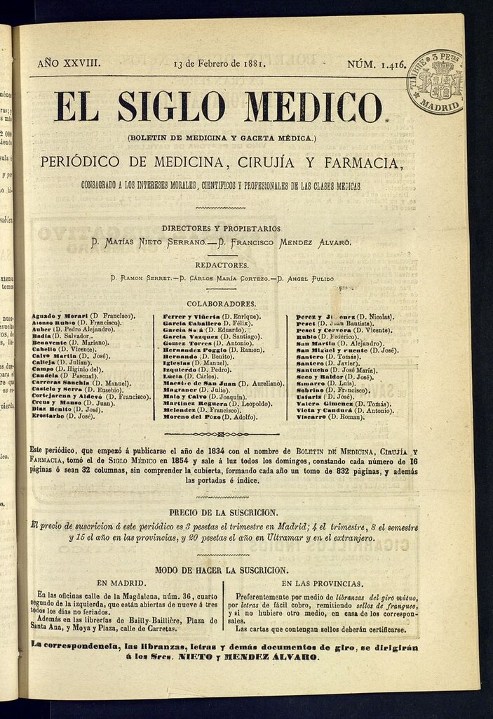 Miniatura de El Siglo Médico: boletín de medicina y gaceta médica del 13 de febrero de 1881